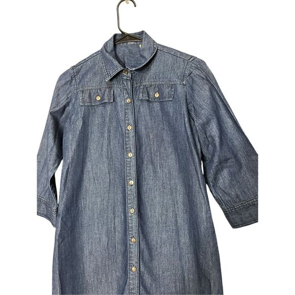 Liz Claiborne Denim Dress Button 3/4 Length Sleeve Size 4 Petite‎ - Picture 2 of 7